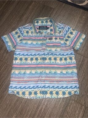 Burlebo Palms and Fins Short Sleeve Button Up Shirt 10/12